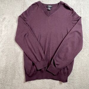 Toscano‎ Sweater Mens Medium 100% Merino Wool V Neck Fine Burgundy Made Italy